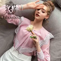Dabuwawa Elegant Kvinnor Solid Blus Spring Lace Ruffle Neck Lantern Sleeves Skjortor Mode Kvinna Blusar Ladies Do1AST034 210520