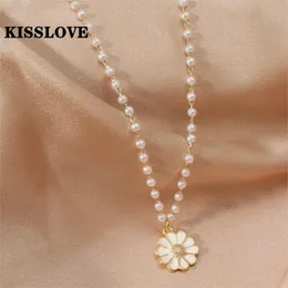 Naszyjniki wisiorek Kisslove moda Pearl Daisy Flower Choker Naszyjnik dla kobiet dziewczynki szyi bole