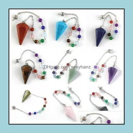 Ciondoli Collane Ciondoli Pietra naturale 7 Chakra Collana di guarigione Cristallo burattato Palma Quarzo Rabdomanzia Pendum Reiki Nce Meditazione Gioielli