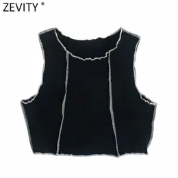 Women O Neck Sleeveless Chic Camis Tank Ladies Reverse Lane Design Knitted Vest Slim T-shirt Casual Crop Tops LS9176 210420