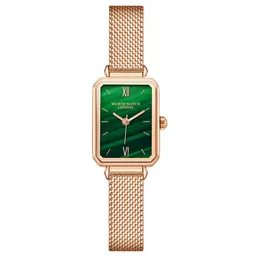 Rétro cadran vert belle montre pour femme montres à quartz ceinture en acier net et bracelet en cuir véritable design spécial délicat2486