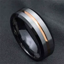 Venda quente Moda Titanium Steel Ring Simples Prata Preto Borda Gold Listra Gold Stripe Anéis e Mulheres