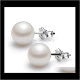 Dostawa biżuterii 2021 Perl Pearl Stud 6 mm/8 mm/10 mm 925 Sier Kolczyki dla kobiet AW0PU