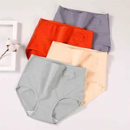 4pieces High Waist Pantie Ren bomull Body Shaper Underkläder Mode Seamless Briefs Andas komfort Kvinna underkläder 210730