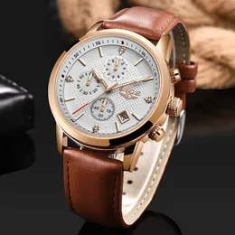 LIGE Moda Erkekler Saatler Üst Marka Lüks Deri Su Geçirmez Spor İzle Erkekler Altın Tarih Chronograph Kuvars Saat Reloj Hombres 210527