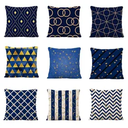 Linhas geométricas azuis travesseiros quadrados de poliéster para sofá de cadeira de carro capa de travesseiro simples 45x45 cm almofada/decorativa