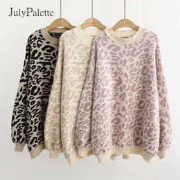 Julypalette Za Leopard Gedruckt Gestrickte Pullover Frauen Casual Lose Langarm Pullover Weibliche Herbst Oversize 211011