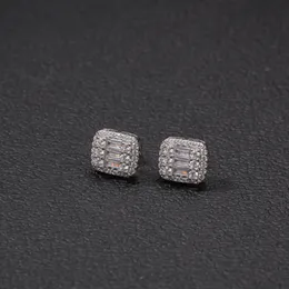 Hip Hop Baguette Stud Earrings 8x10mm Micro Paved Cubic Zircon Earings Fashion Jewelry Gift