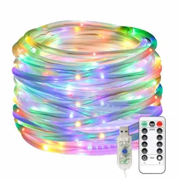 LED Rope Lights USB Operated Ropes Color Changing String Light 33FT 100 LEDs 8 Modes Multicolor Outdoor Waterproof Fairy Lamp for Decoration