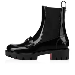 Luxury Classic Men Женщины Boakle Boots Red Bottom Montezu Lug Flat Bootes Патентная Кожа Дизайнер Толстая Одинокая Пустыня Мартин Бутс Свадебная вечеринка Унисекс Короткие пинетки