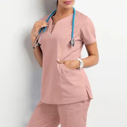 Medigo518スタイルの女性スクラブ病院トップスパントメン医療ユニフォーム手術スクラブシャツ半袖看護ユニフォームペットグレイ解剖学ドクターワークウェア