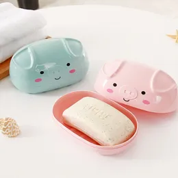 Creative Cartoon Solid Color Pig Shape Soap Box Bathroom Storage Double Plastic Small Dish Plate