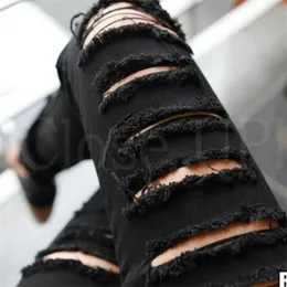 Ripped Jeans for Women Torn Stretch Skinny Korean Fashion Denim Trousers Womens Jean Slim Femme Girls Black White XS 210708