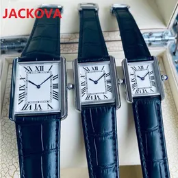 Mens Lovers Rectangle Shape Orologi Uomo Donna Vera pelle di mucca Orologio coppie Stile classico reloj de lujo Movimento al quarzo giapponese Orologi da polso