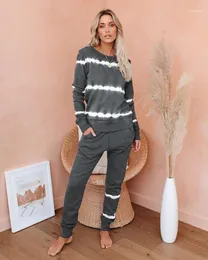 Kvinnors TrackSuits Meihuida 2021 Fashion 2 st Kvinnor Tie-Dye Outfits, Casual Style Stripe Långärmad Rund Neckover + Byxor Snant P