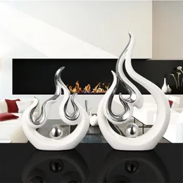 Modern Creative White Fire Shape Ceramic Accessories Home Livingroom Desk Furnishing Decoration Coffee Table Figurines Crafts 210727