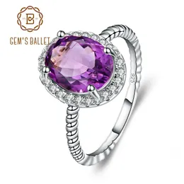 Cluster Rings Gem's Ballet 1,79CT Oval Natural Amethyst Gemstone Roind Band Кольцо для женщин пальцем 925 Серебряное серебряное серебряные украшения