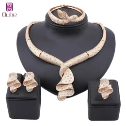 Afrikanische Perlen Halskette Armreif Ohrring Ring Schmuckset Frauen Gold Bunte Kristall Hochzeit Italienische Schmucksets
