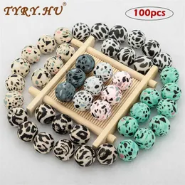 TYRY.HU SILICONE PEADS 100PCS BPA Gratis 12 / 15mm Leopard Camo Round Teething Colorful Gitty 211106