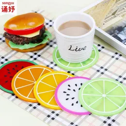 Fruit Silicone Coaster Mats Pattern Colorful Round Cup Cushion Holder Thick Drink Tableware Coasters Mug