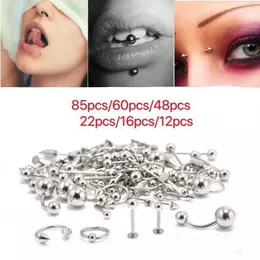 Stud 12/16/22/48/60Pcs/Lot Stainless Steel Black Curved Eyebrow Nose Lip Nipple Ears Rings Punk Unisex Body Piercing Jewelry