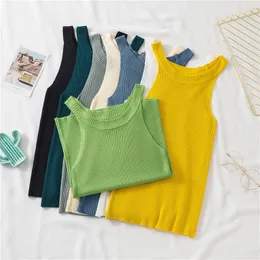 Summer Camisole women's sexy inside and outside wear knit Tank Tops short halterneck slim-fitting sleeveless knitted shirt tops 210420