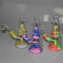 실리콘 물 파이프 봉 컬러 유리 봉 Recycler Oil Rigs 7.5inch 실리콘 물 담뱃대 dab 장비