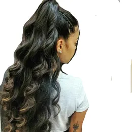 Owiń wokół przedłużenia ponytail Human Hair Ciała Clip w sznurku Ponytails Okupki dla kobiet Natural Color 150g