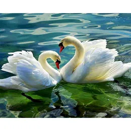 Paintings Paint By Numbers For Adults Swan Lake Table Decoration Modern 60X75Cm Po Frames Oil Painting On Canvas Handmade Gatyztory Diy