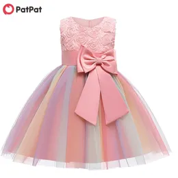 Happy Year Baby / Toddler Girl Floral Bowknot Grenadine Colorful Ruffled Sleeveless Party Dress 210528
