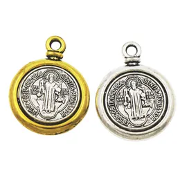 Catholicism St Benedict Medal Cross Spacer Urok 24.7x18.9mm Wisiorki Ustalenia Biżuteria Komponenty L1693 Antyczne Srebro i Złoto 50 sztuk / partia