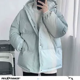 Privathinker Korean Winter Warm Jackets Men Parkas女性特大のアウトウェアソリッドカラーフード付き厚いコートパーカー210506