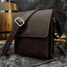 Men's Vintage Crazy Horse Leather Bag Ipad Cow Shoulder Zip Around Casual Crossbody Cowhide Briefcase Purse