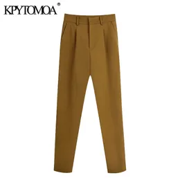 Kobiety Moda Wysoka Talia Darted Proste Spodnie Vintage Zipper Fly Side Kieszenie Samice Spodnie Pantalones Mujer 210416