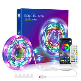 LED Strip 5V USB RGBIC Dream Color Light Strips WS2812 Bluetooth App Control Musik Spela TV Bakgrundsbelysning Flexibla Bakgrund Tape Lights