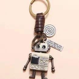 Vintage gravering metall rörlig mässing legering robot keychain ryggsäck bil nyckel hängande nyckelring tillbehör smycken väns gåvor