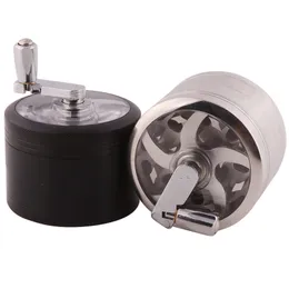 Cigarett Spice Crusher Hand Crank Tobacco Herb Rökning Grinder 4 Lager 63mm Stora Zink Alloy Grinders med handtag Sharpstone BH4781 TQQ