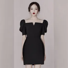 spring and summer style one word collar bubble sleeve socialite temperament sexy thin office party for women dresses 210602