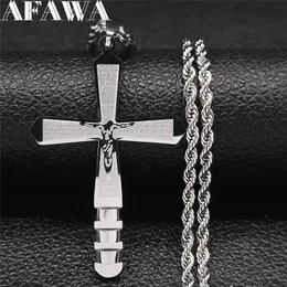 Pendant Necklaces 2021 Stainless Steel Catholicism Jesus Cross Necklace Silver Color Big Long Chain Jewelry Collier Croix N9523S02