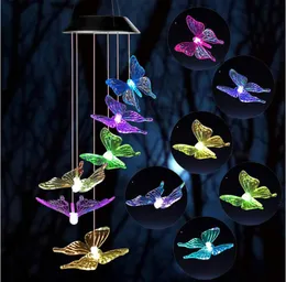 LED Color Changing Solar Strings Power Wind Chime Crystal Ball Hummingbird Butterfly Waterproof Outdoor Windchime Light for Patio Yard