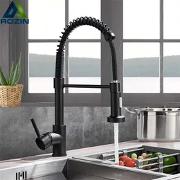 Rozin Matte Black Kitchen Faucet Deck Mounted Mixer Tap 360 Degree Rotation Stream Sprayer Nozzle Kitchen Sink Cold Taps 211108