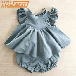 Toddler Kid Girls Clothing Sets Suit European America Summer Ruffles Princess Baby Girl Blouse+shorts Fashion Clothes 210521