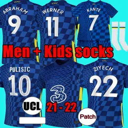タイの4番目20 21 22 Werner Havertz Chilwell Ziyechサッカージャージ2021 2022 Pulisic Home Blue Football Shirt Kante 4th Men Kids Set Kits Tops with Socks