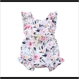 Macacões JumpsuitsRompers Roupas Bebê Maternidade Gota entrega 2021 Verão Nascido Crianças Bebê Meninas Roupas Sem Mangas Floral Romper Outfits Set