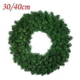 Christmas Decoration Wreath 30cm 40cm Encrypted Green PVC Ordinary Leaf Wreath Door Hanging Christmas Wreath Y0901