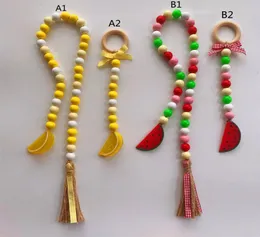 Beads de madeira borla artesanato decoração decoração limão melancia fruta nórdico cânhamo cânhamo corda frisado crianças pendurado hhc7109