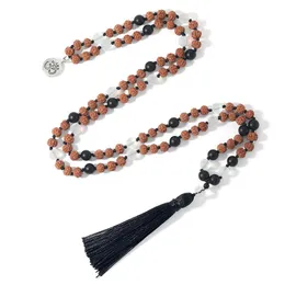 Pendant Necklaces SHINUS BOHO 108 Mala Beads Bodhi Moonstone Crystal Black Long Tassel Necklace Handmade Knotted Jewelry Friendship Gift