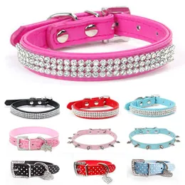 Dog Collars Smycze Rhinestone Collar Małe Bling Crystal Bowknot PU Skórzane Pet Puppy Naszyjnik Uchwycenie Smycz Akcesoria