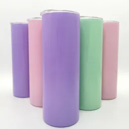 3pcs / dhl fluorescerande 20oz Skinny Tumbler belagd sublimering Rak vakuum kopp Muggar Nattljus Lysande termisk överföring Rostfritt stål Vattenflaska H32BPHD