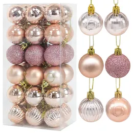 36Pcs Rose Gold Plastic Christmas Balls Ornament 4cm Hang Pendant Ball Indoor New Year Xmas Tree Decor Home Christmas Decoration P0828